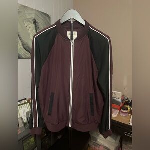 Zine Color Block Full Zip Bomber Jacket Maroon Black White Trim Women’s Size L